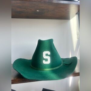 Michigan State Green Western Hat “S” Felt Cowboy Hat Vintage MSU
